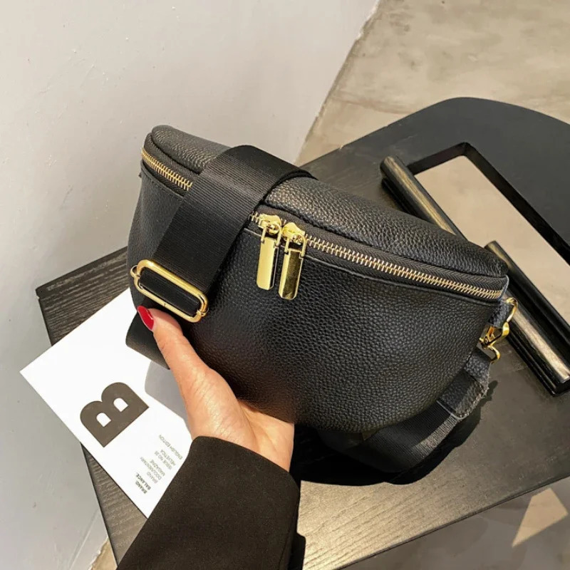 Vintage Soft Leather Pack Woman Banana Waist Bag Wide Shoulder Strap Crossbody Chest Bag Bolsos Para Mujer 251023