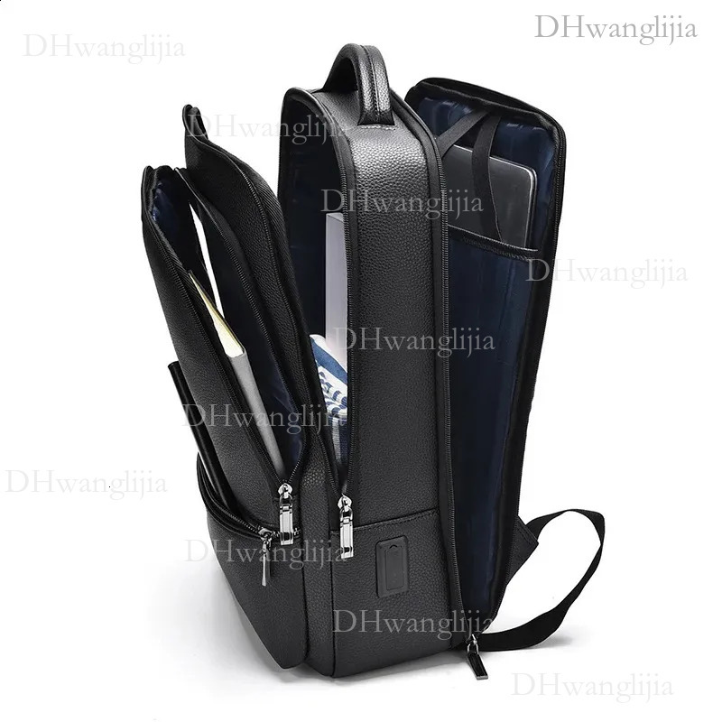 DHYMX Fashion Mens PU Leather Backpack USB Charging Executive Briefcase designer bag Travel Laptop Office Business Casual Back Pack Bag o240829