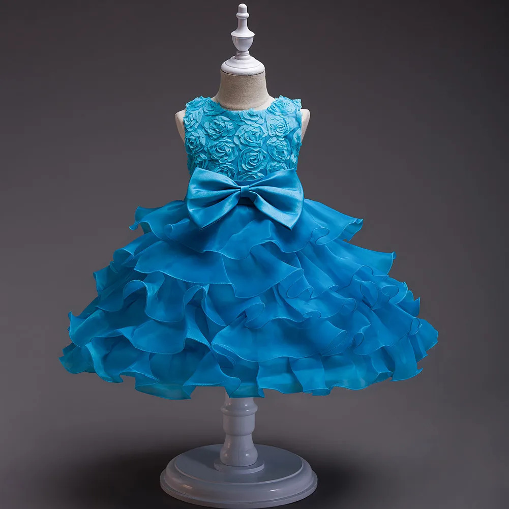Girls bow dress A dress with suspenders Rose flower girl wedding dress 251023