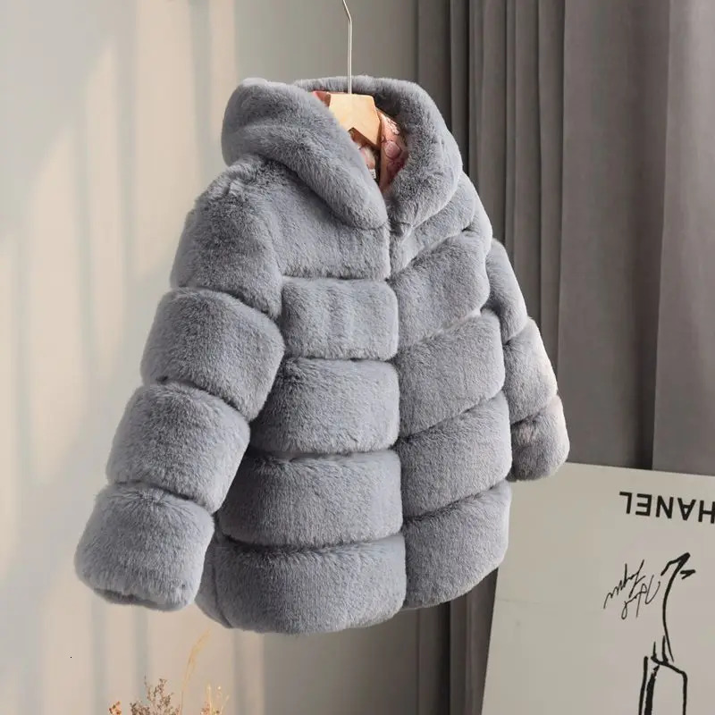 Hooded Children Fur Coat Otter Rabbit Hair Girls Thickened Children Clothing Baby Autumn Winter Fur Coat 251023