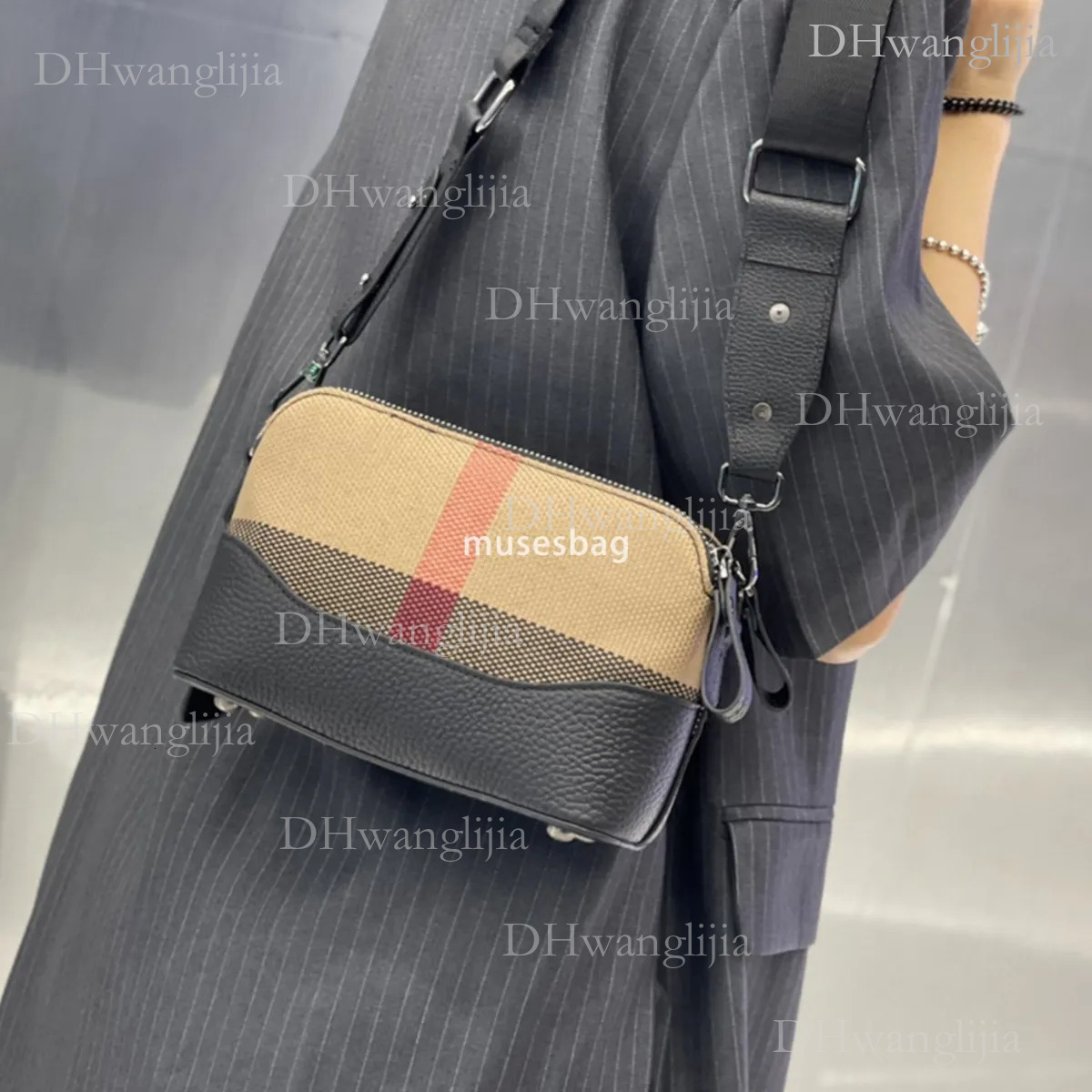 DHGM Internet famous genuine leather small square trendy new European and American fashion casual cowhide crossbody high-end plaid women bag 5c41