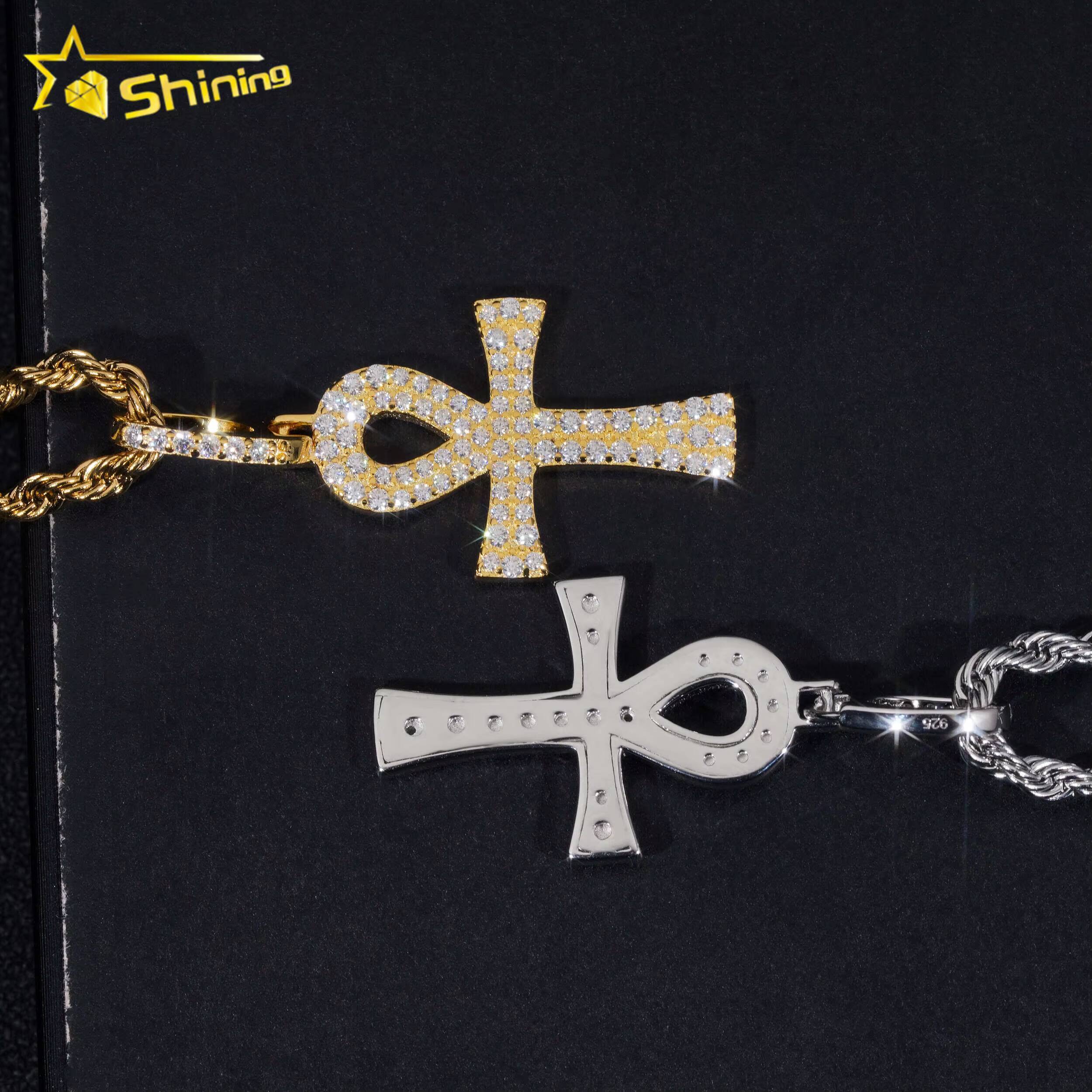 RTS 925 Sterling Silver Gold Plated Moissanite Cross Pendant Hip Hop Men Fine Jewelry Moissanite Pendant GRA Certificated