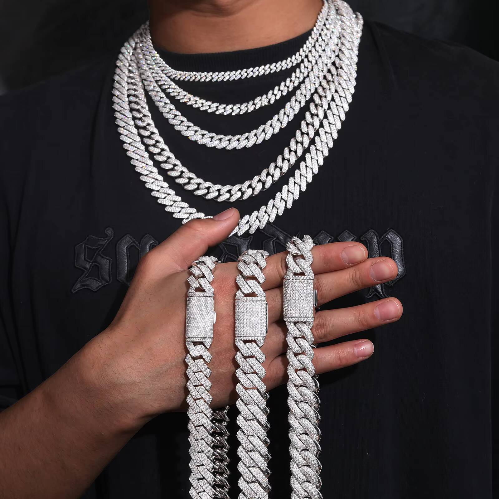 Fine Jewelry Hip Hop 6mm20mm 925 Sterling Silver VVS Moissanite Diamond Iced Out Miami Cuban Link Chain Necklace for Men