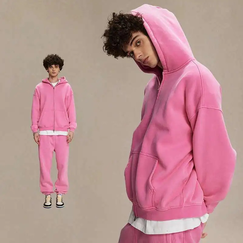 IEFB Mens Wear Wax Printing Vintage Male Hoodies Oversized Loose Zipper Water Washed Plush Sweatshirt Trendy 9C9349 251023