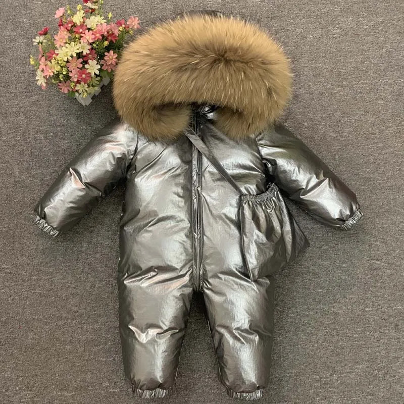 30 Degree Infant Snowsuit Fur Collar Duck Down Filling Thick Warm Toddler Boys Girls Down Rompers Baby Winter Jackets 251023