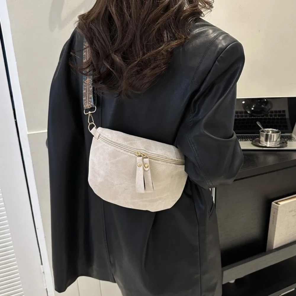 Fashion Dumpling Shape PU Leather Waist Bag Korean Style Wide Strap Chest Bag Message Bag Zipper Women Crossbody Bag Streetwear 251023