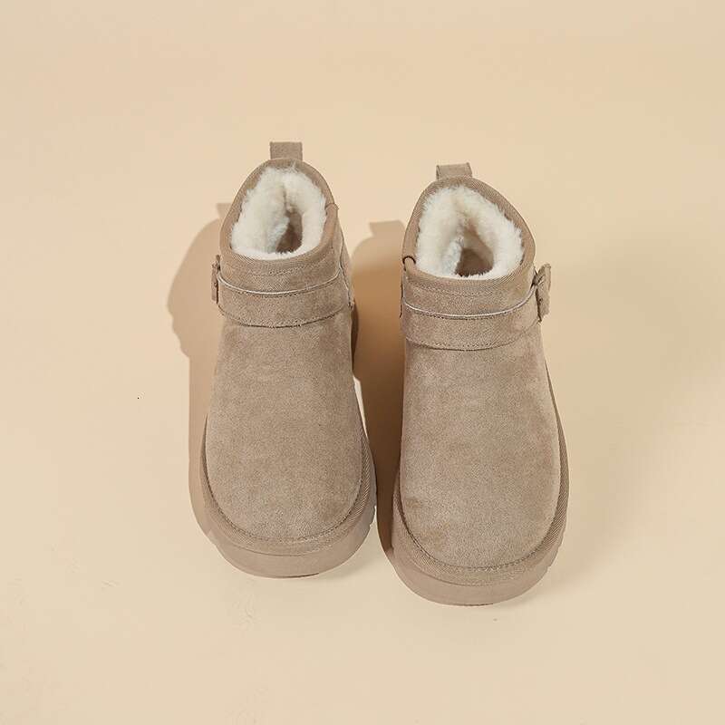 Thick-Soled Snow for Women 2025 Four Seasons New Style Sheepskin Integrated Warm Cotton Shoes Non-Slip Outdoor Wear Fleece-Lined Short Boots