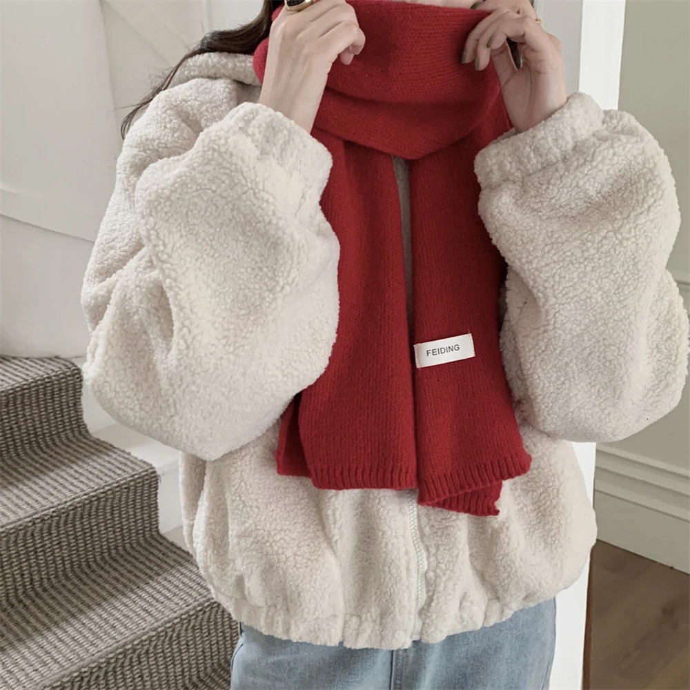 Winter Womens Scarf Korean Solid Color Knitted Woolen Scarves Outdoor Thickened Neckerchief Hijab Christmas Gift Accessories 251024
