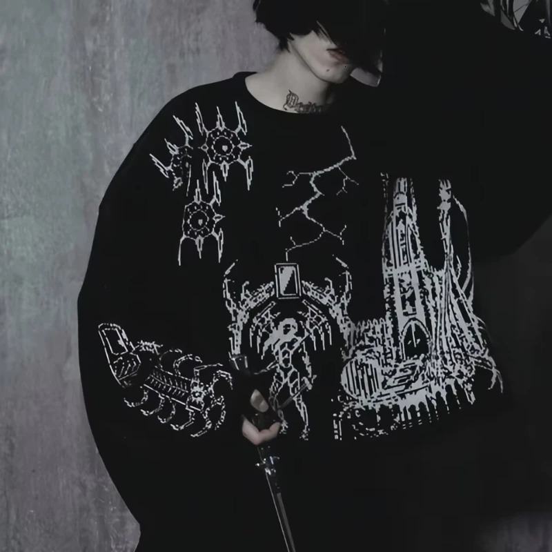 winter Men Streetwear Harajuku Knitted y2k clothes Pullover Loose Retro Vintage Halloween EMO gothic Womens sweater top unisex 251020