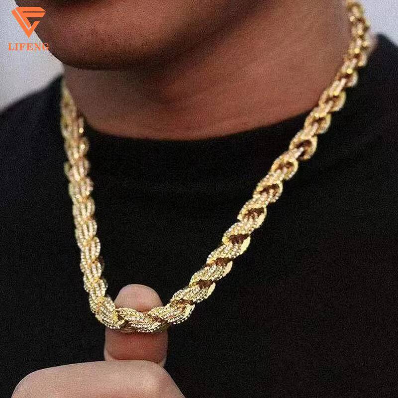 Fine Jewelry 925 Silver Gold Plated High Quality Hand Setting Iced Out VVS Moissanite Diamond HipHop Rope Chain Necklace for Men