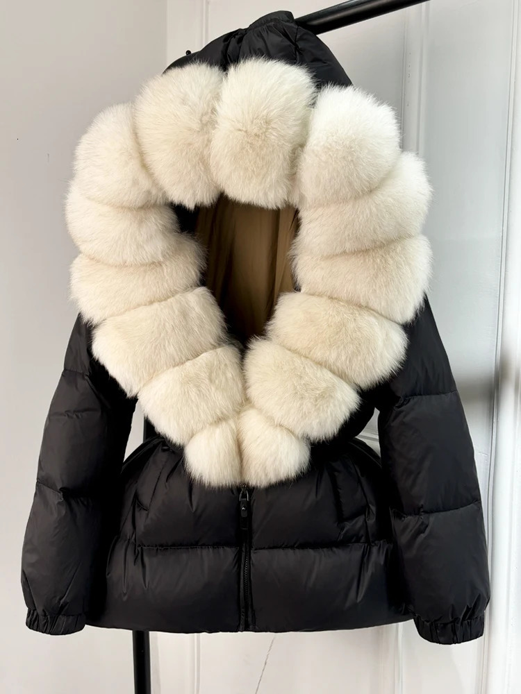Lagabogy Winter Women Big Fox Fur Collar 90White Duck Down Coat Female Streetwear Loose Hooded Warm Puffer Jacket 251020