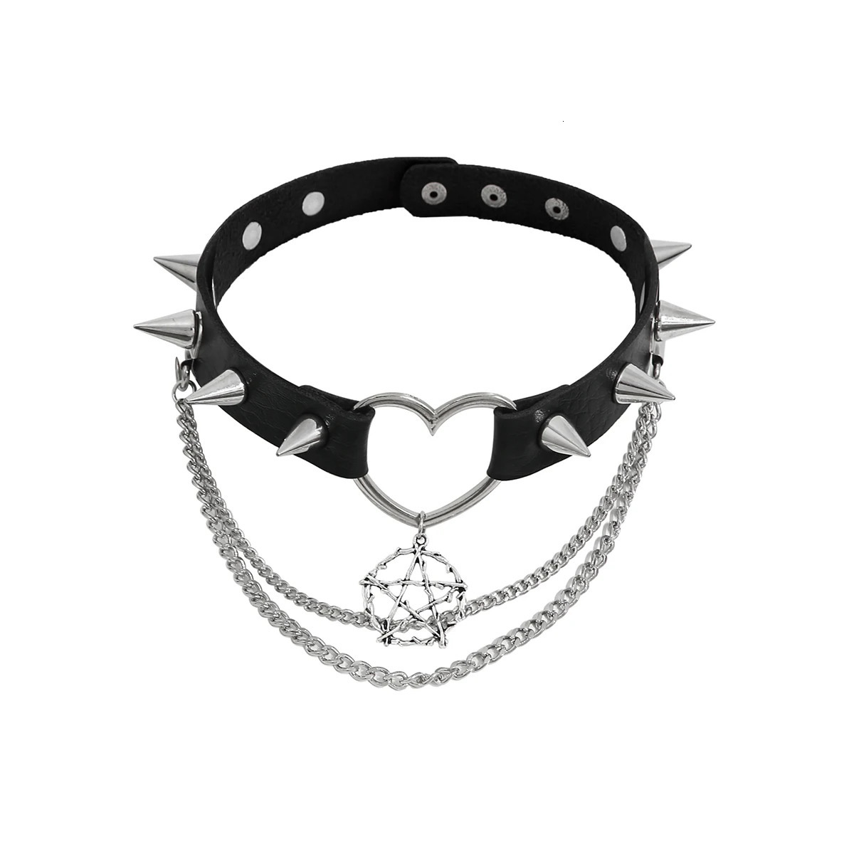 Salircon Fashion Harajuku Black PU Leather Choker Necklace Womens Punk Gothic Spike Rivet Necklace Star Pendant Collar Jewelry 251023