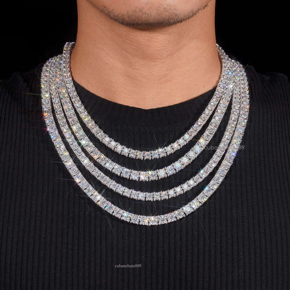 2026 RTS Factory Price Hip Hop Sterling Sier 5mm 6.5mm VVS Dia Necklace Fully Iced Out Moissanite Tennis Chain