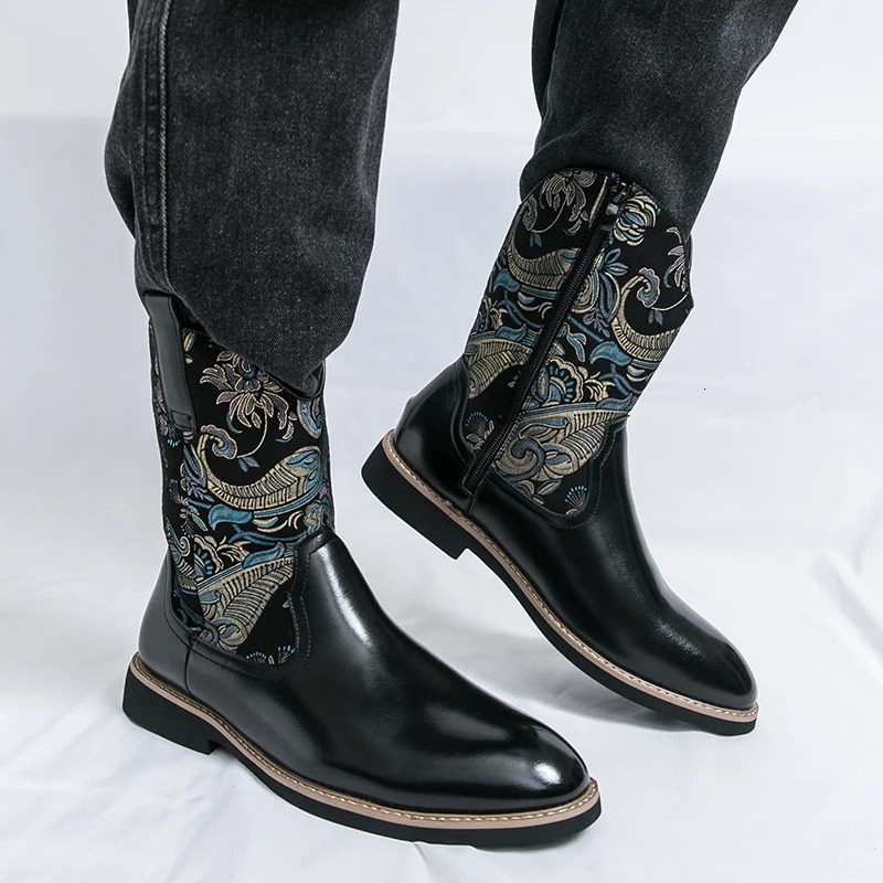 Retro Embroidered Fashionable Leather Walking Boot For Autumn Winter Comfortable AntiSlip And WearResistant HighTop Boots 251023