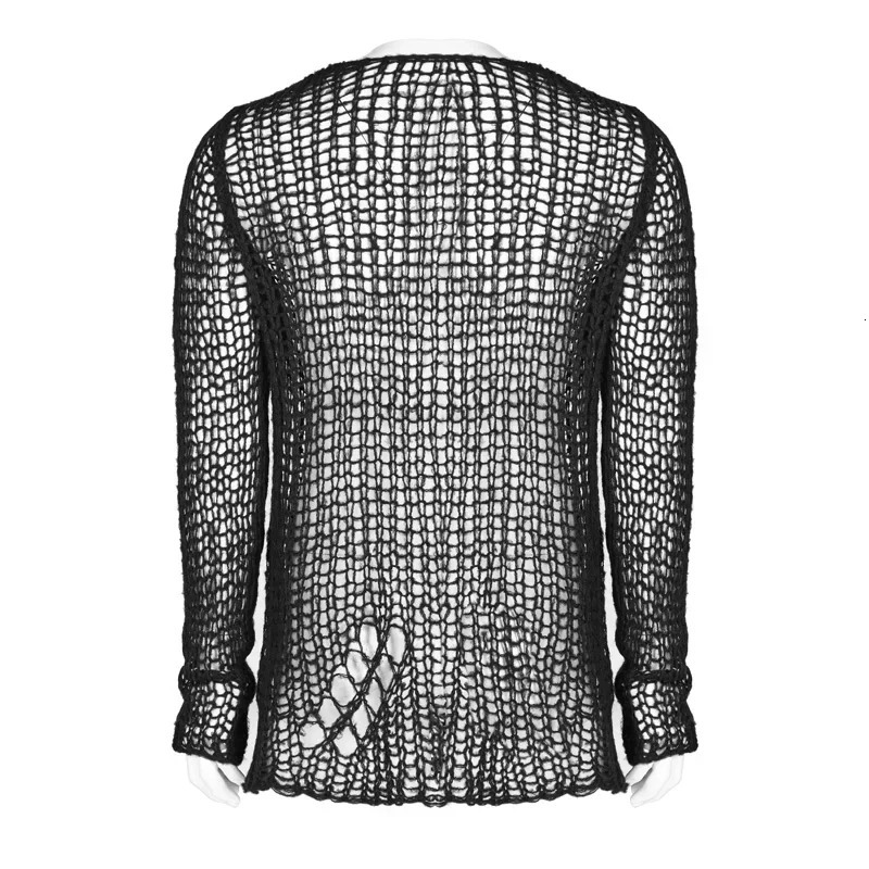PUNK RAVE Mens Gothic Casual Broken Hole Pullovers Personality Black loose Sweater punk cosplay dark Visual Kei 251020