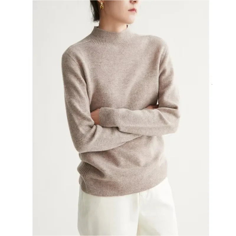 Autumn Winter 100 Pure Wool Seamless Sweater Women Round Neck Loose Soft Basic Knitted Pullovers 251023