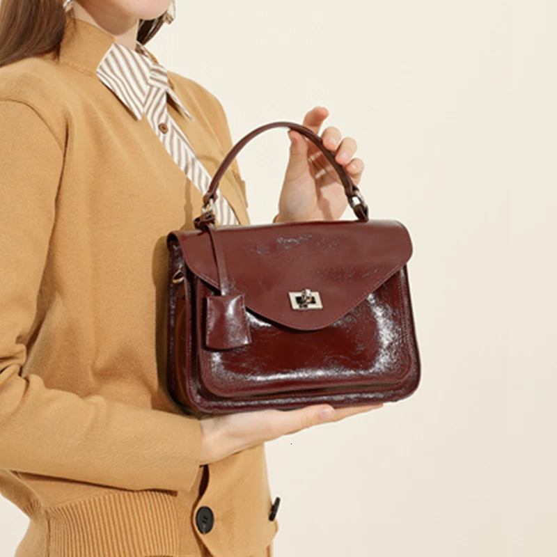 Burminsa Cowhide Genuine Leather Handbags For Women 2025 Square Tote Satchel Flap Ladies Shoulder Crossbody Bags 251018