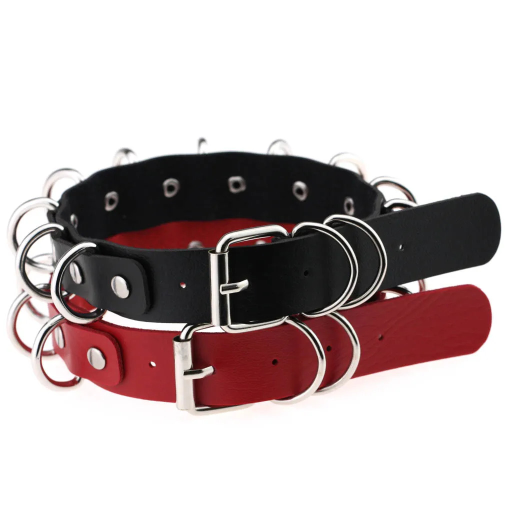 Punk Metal Multiring Choker Necklace For Women Goth Black Leather Collar Fashion Exaggerated Sexy Cosplay Women Jewelry 251023