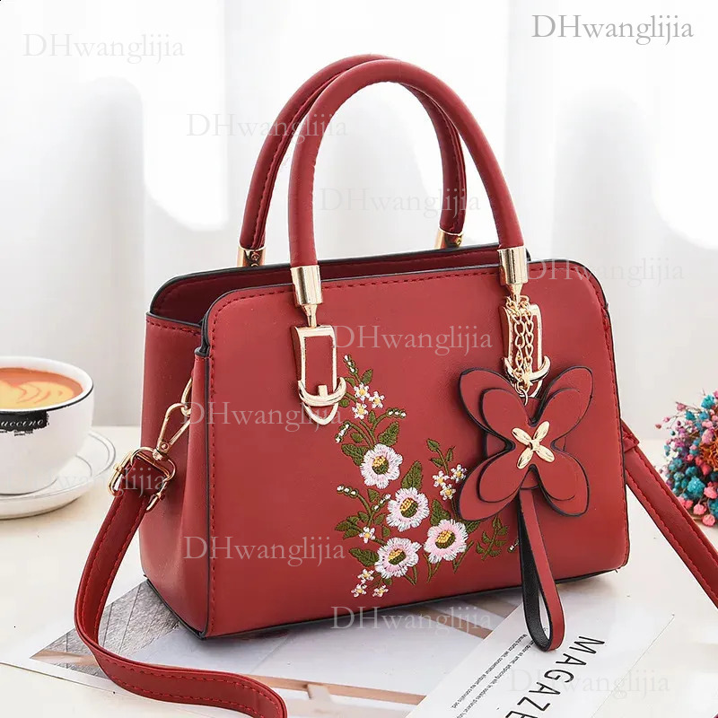 DHGM Womens embroidered PU leather shoulder large capacity middle-aged and elderly top shopping bag handbag 240828 d616