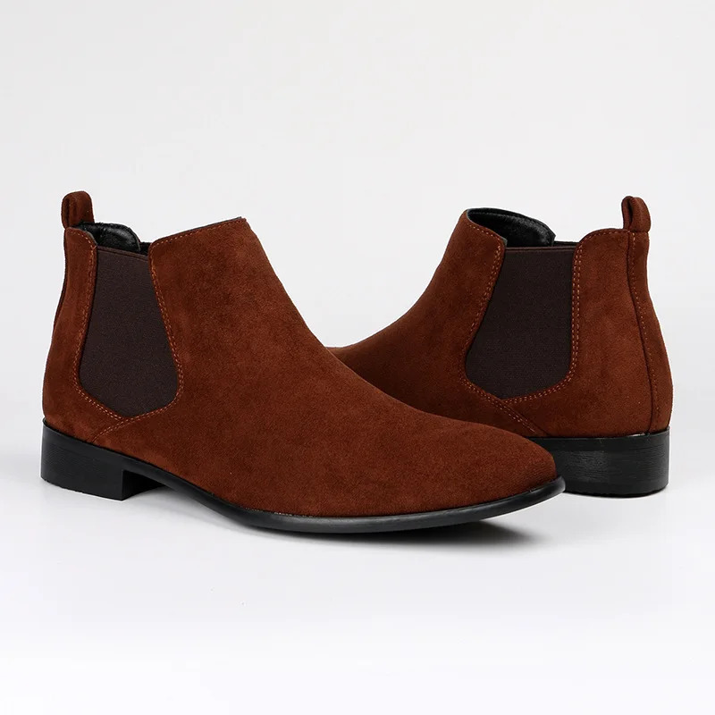 Mens frosted suede Chelsea Boots square toe mens autumn shoes with stylish mens ankle boots large size 48 D610 251023
