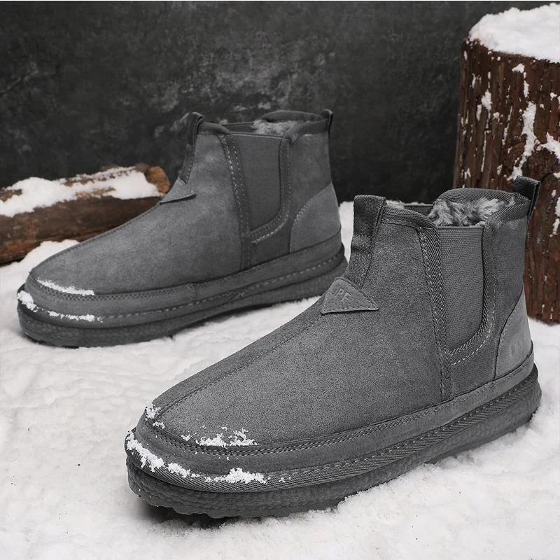 Winter Men Shoes Warm Fur Snow Boots Waterproof Suede Furry Leather Ankle Chelsea Boots Male Fluffy Plush Shoes Outdoor Footwear 251023