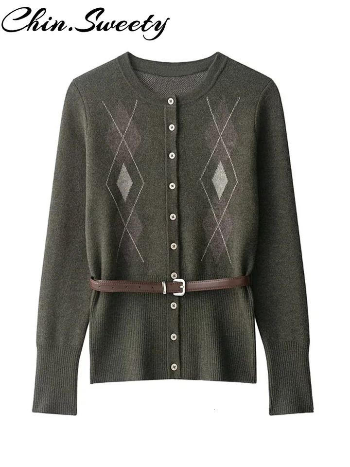 Elegant Knit Cardigan Skirt Women Set Fashion Print Long Sleeve Button Sweater Split Skirts Autumn Winter Lady Outfit 251020