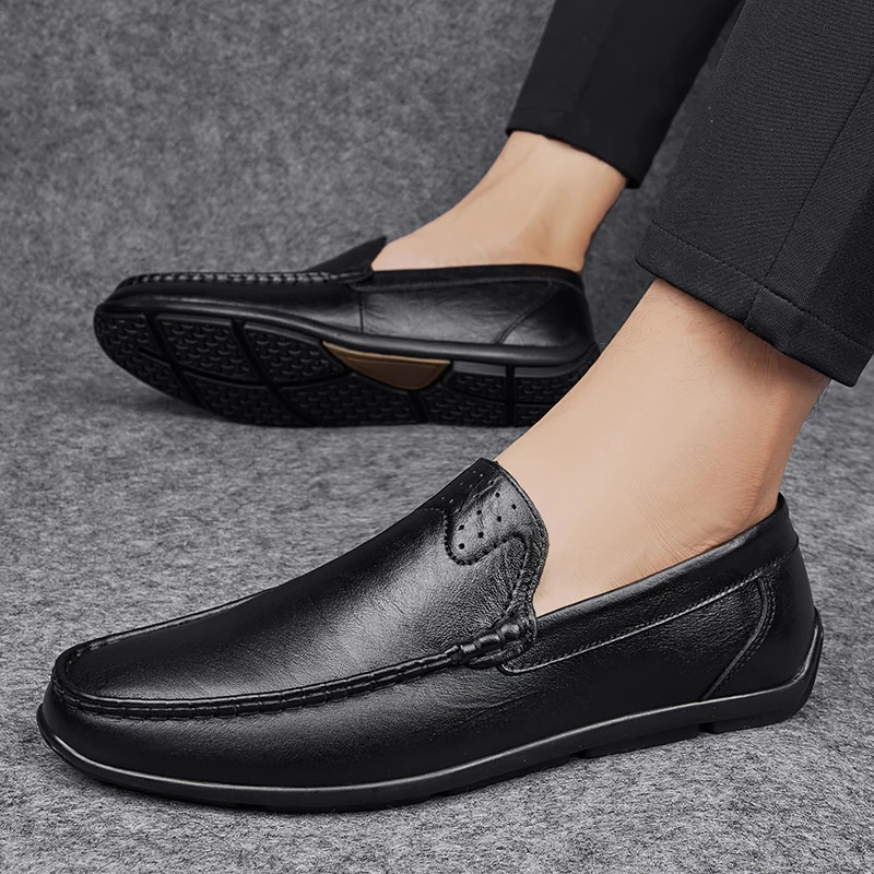 Classic Mens Genuine Leather Casual Shoes Soft Sole Comfortable Flat Bottom Loafers Highquality Business Shoes for Mens 251023