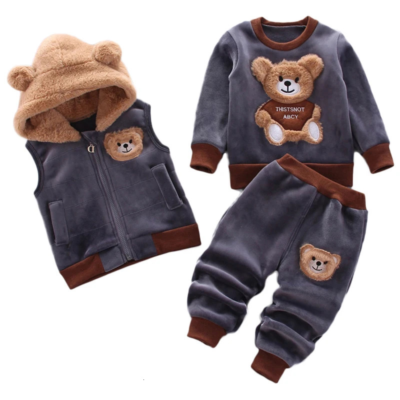 3PCS Winter Autumn Toddler Baby Boys Girls Clothes Baby Sweaters Coat Pants Hooded Vest Outfit Set Infant Warm Clothing Suits 251023