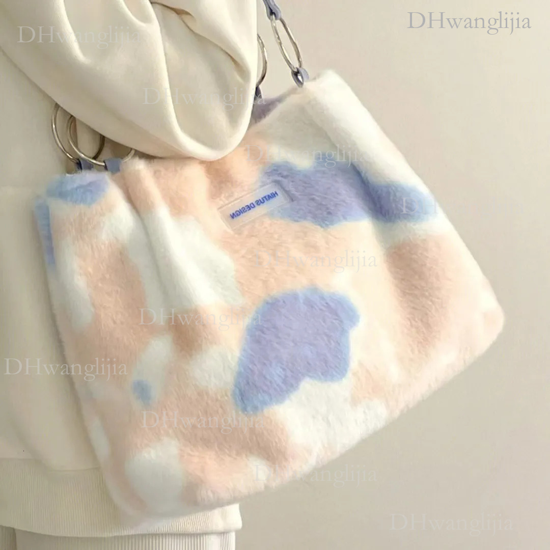 DHGM Hairy women winter new blue pink rabbit plush handbag shoulder college students large capacity Tote bag 0e3c