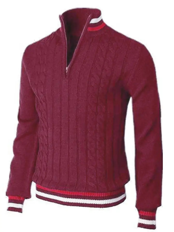 Thickened version Autumn and Winter Mens QuarterZip Sweater Pure Cotton Mock Neck Knit Long Sleeve Pullover Sweater 560G 251020
