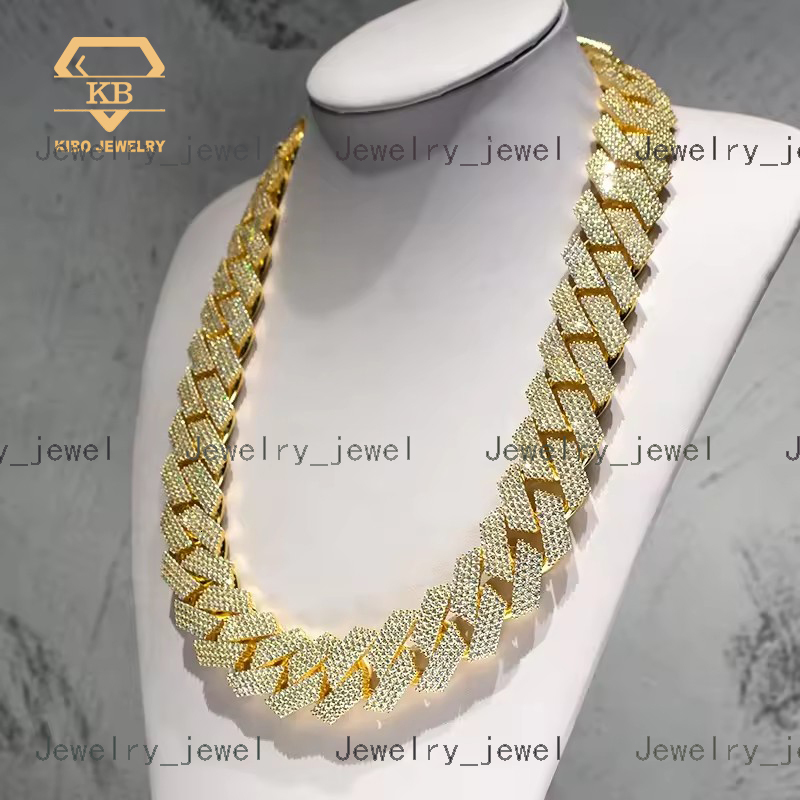 Fully Iced Out 24mm Cuban Link Chain Prong Setting Necklace Moissanite Custom Cuban Chain