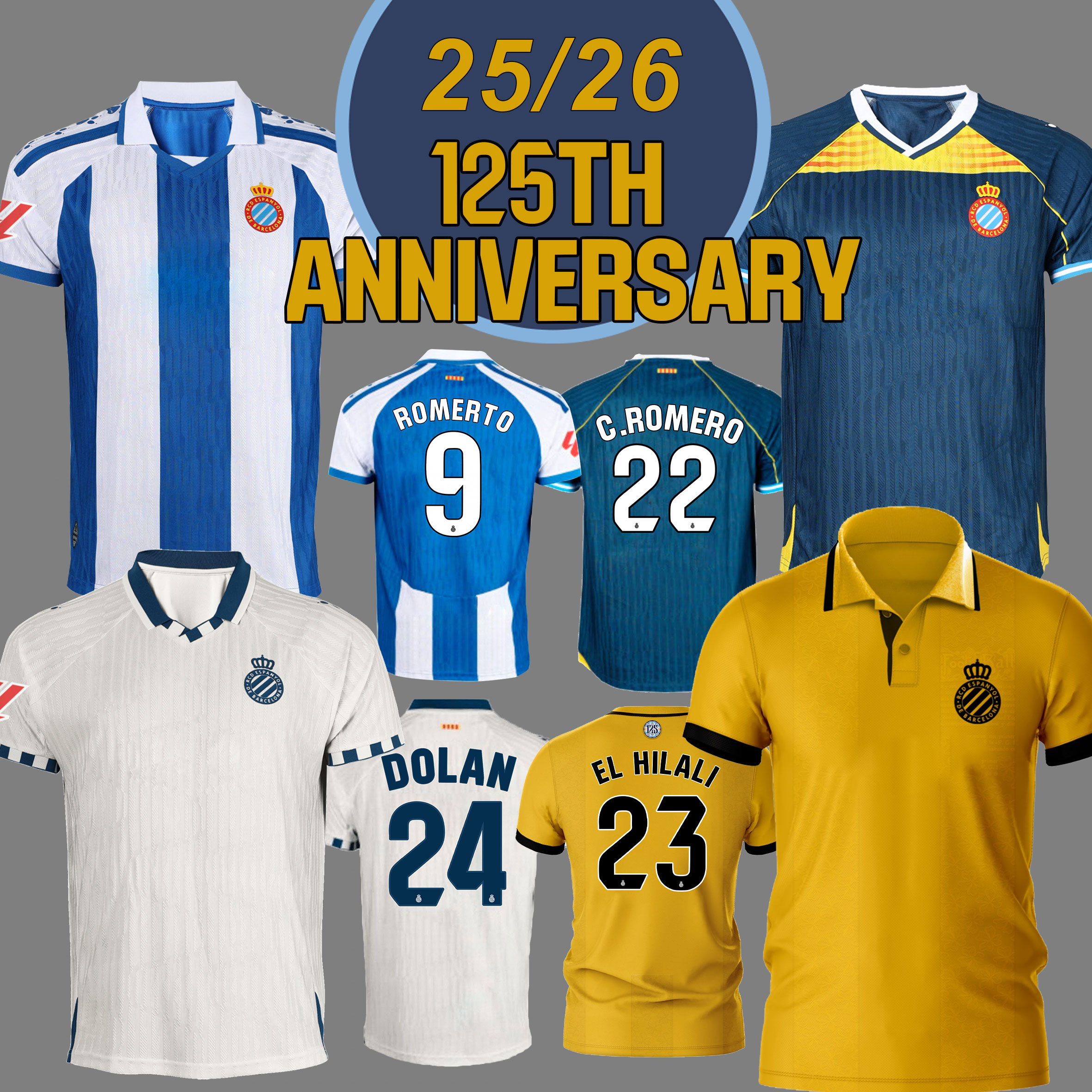 25 26 RCD Espanyol Soccer Jerseys GOMEZ EL HILALI 2025 2026 ROBERTO DOLAN football Shirts 125th PUADO C.ROMERO SALINAS POL LOZANO Men Kids Kit Uniforms