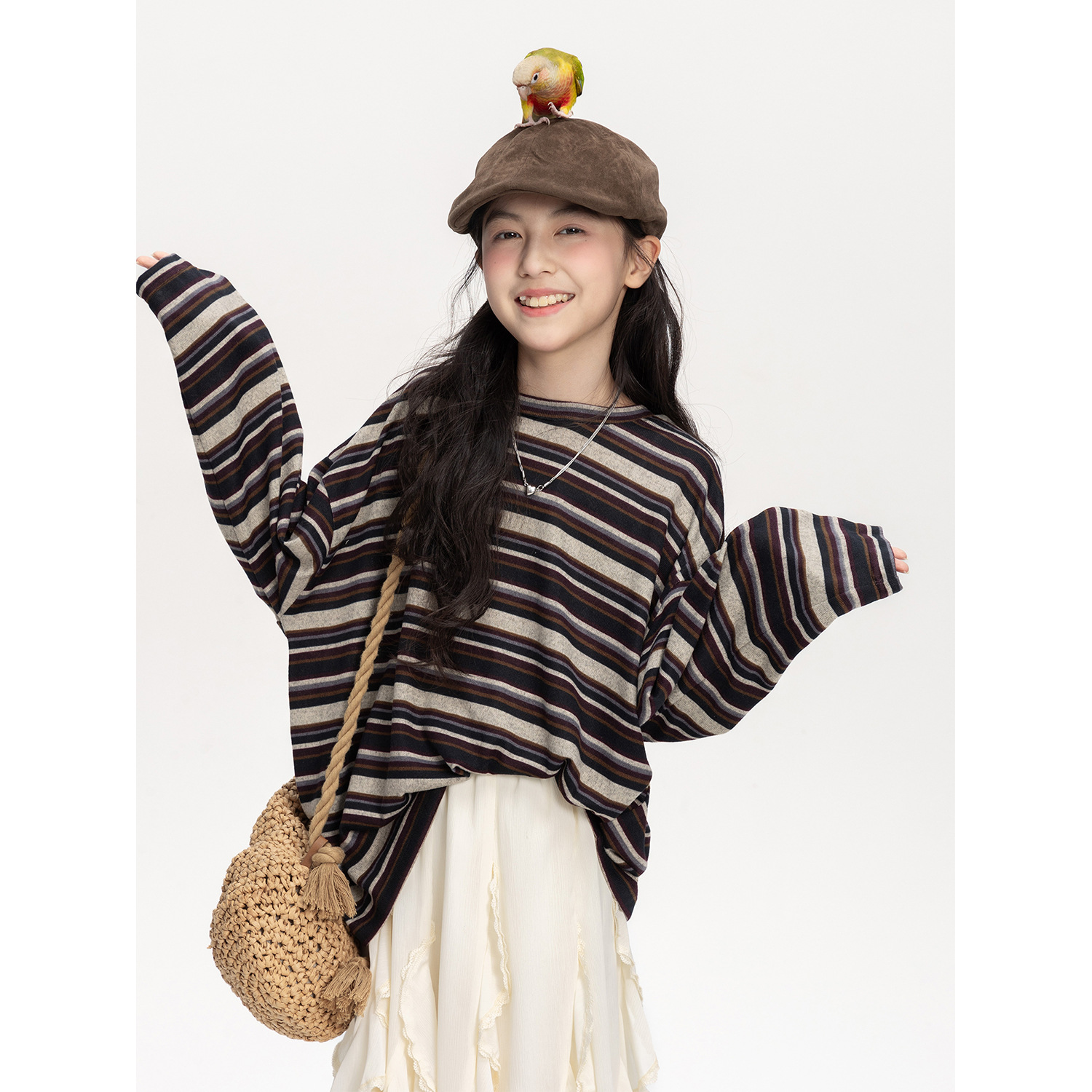 Luxury Kids Sweatshirts Girls Color Block Striped Shirt, 2025 New Korean Oversized Long Sleeve Tops, Loose Casual Tee for Big Kids
