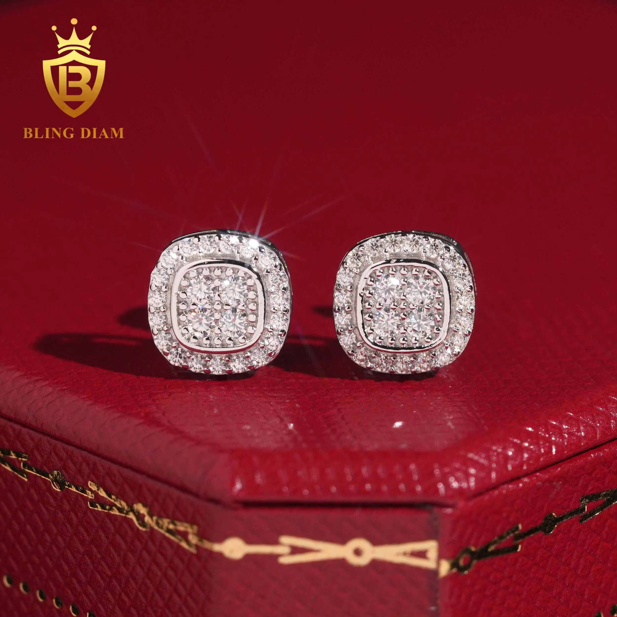 High Quality Jewelry VVS Moissanite Diamond Stud Earring 035ct 925 Sterling Silver Square Stud Earring