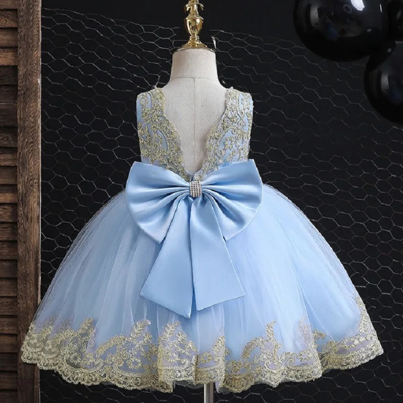 Summer Childrens Elegant Evening Dress Lace Embroidered Lace Birthday Party Sleeveless Bow Girl Princess Dress 251023
