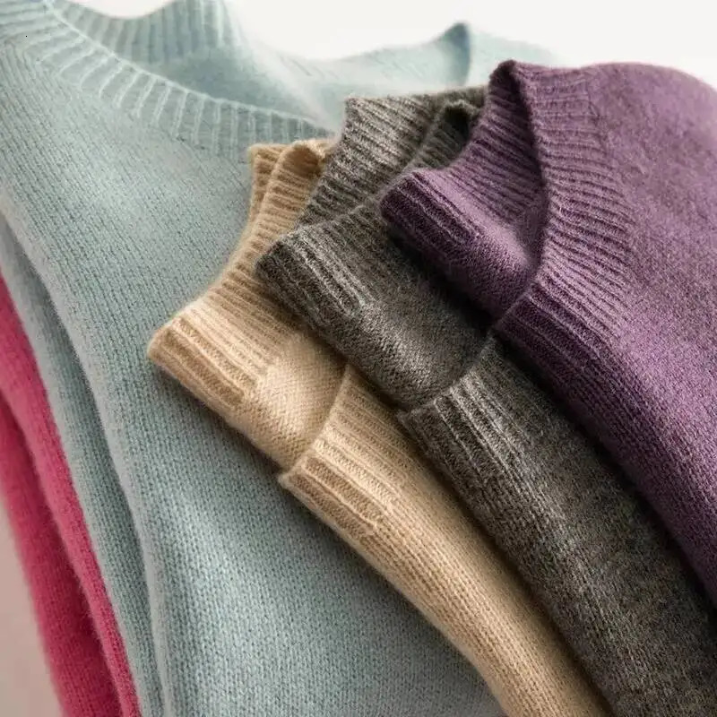 Autumn Winter 100 Pure Wool Seamless Sweater Women Round Neck Loose Soft Basic Knitted Pullovers 251023