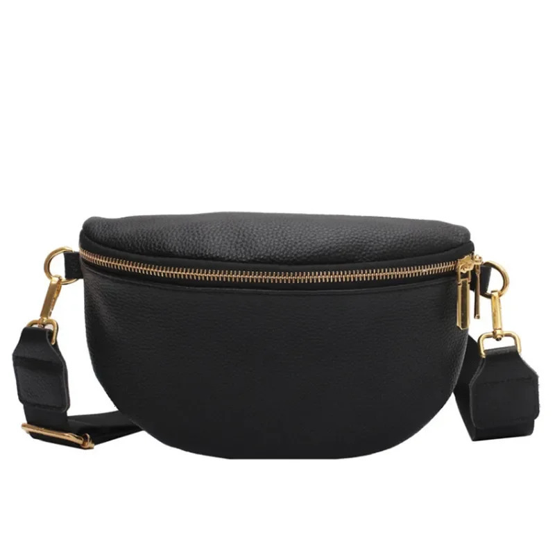 Vintage Soft Leather Pack Woman Banana Waist Bag Wide Shoulder Strap Crossbody Chest Bag Bolsos Para Mujer 251023