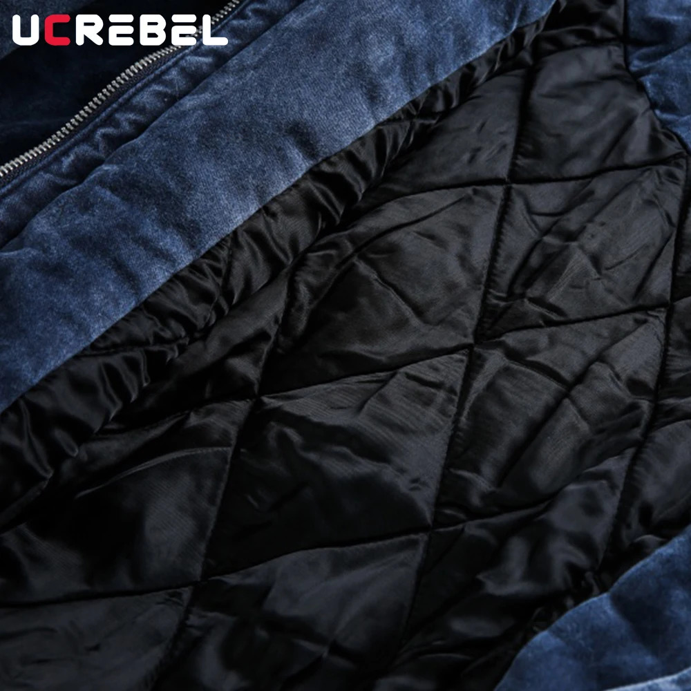 Pocket Denim Quilted Jacket Mens Winter High Street Washed Distressed Thick Lapel Long Sleeve Padded Man 251017