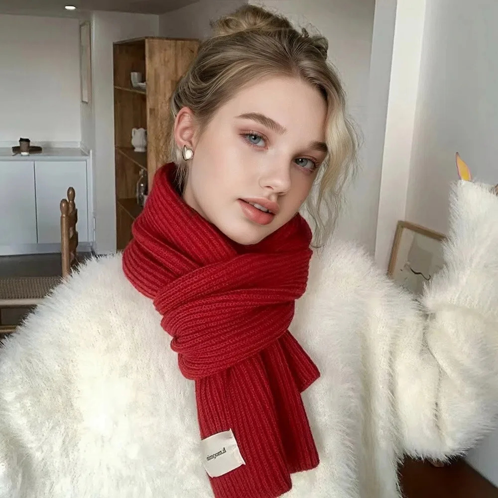 Autumn Winter Women Knitted Wool Scarf Fashionable Solid Color Warm White Ring Scarf Christmas and Year Gifts for Men Girls 251024