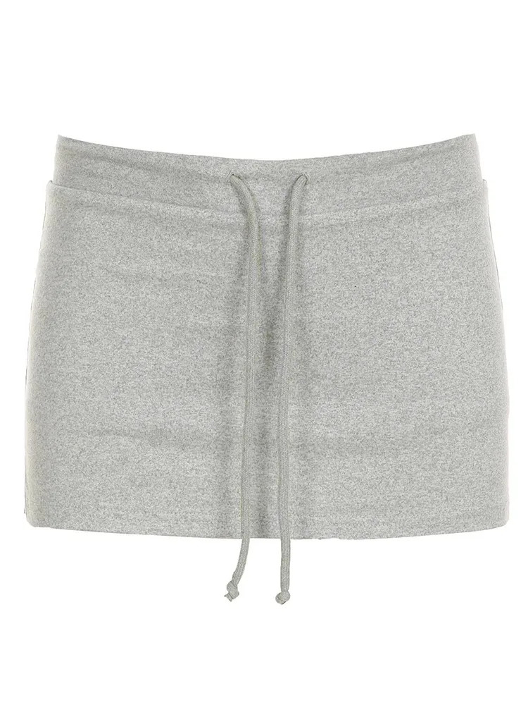 Solid Laceup Mini Skirts Sexy American Retro Basic Vintage Casual Short Bottoms Basic Casual ALine Knit Clothing 251020