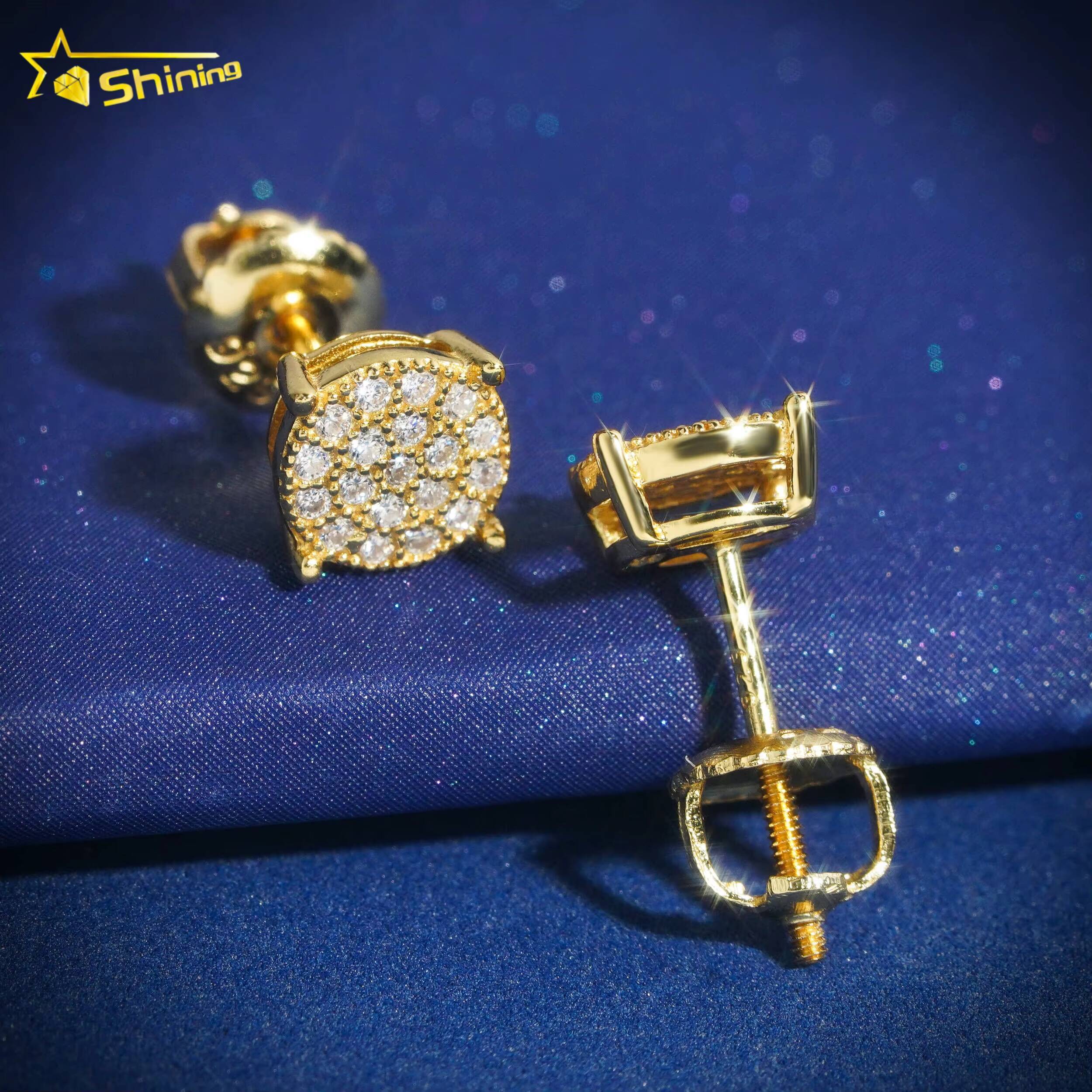 Micro Pave Setting Lab Diamond Sterling Silver White Gold Plated Solitaire Earring Stud Moissanite Earring Studs