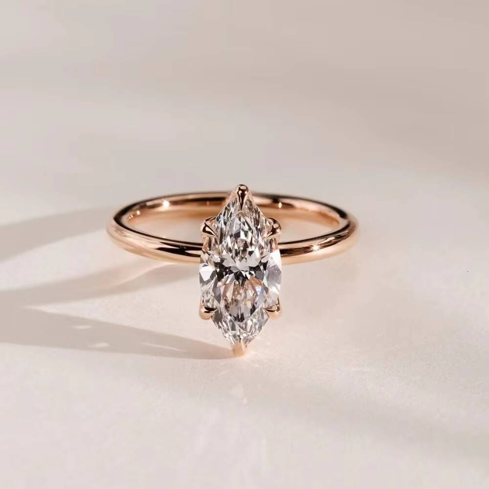 Beautiful 18K Rose Gold 2CT Marquise Moissanite Diamond Ring Solitaire Fine Jewelry Women Wedding Engagement Rings