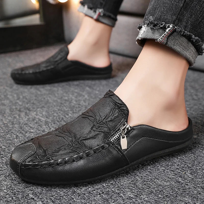 Fashion Sheepskin Mens Half Slippers Breathable Mens Casual Shoes Outdoor Men Loafers Lazy Shoes Flats Comfortable Male Sneakers 251023