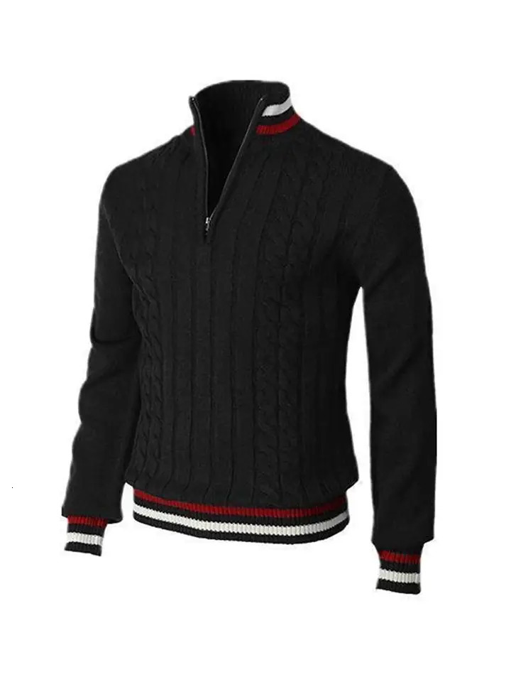 Thickened version Autumn and Winter Mens QuarterZip Sweater Pure Cotton Mock Neck Knit Long Sleeve Pullover Sweater 560G 251020
