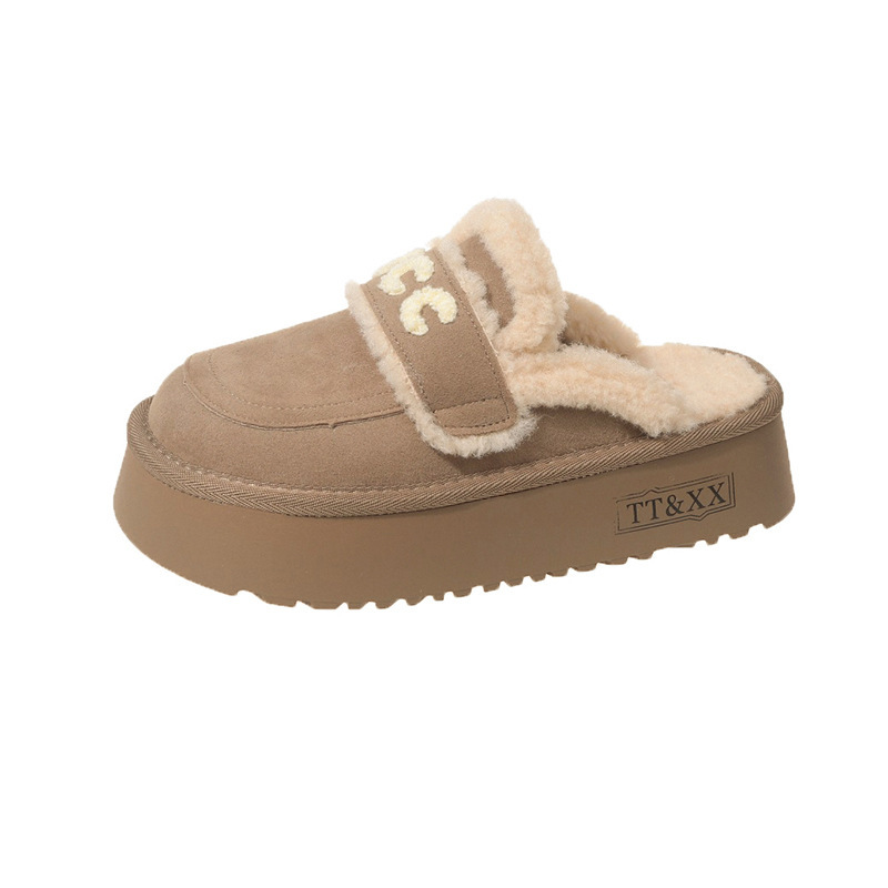 Designer shoes 2025 new letter embroidered fur slippers with thick velvet and warm snow cotton slippers for woman