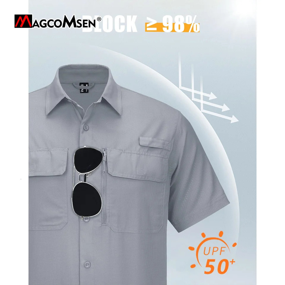 MAGCOMSEN Mesh Breathable Shirt Mens Quick Dry Button Short Sleeves UPF 50 Sun Protection Hiking Fishing Work Cargo Shirts 251023