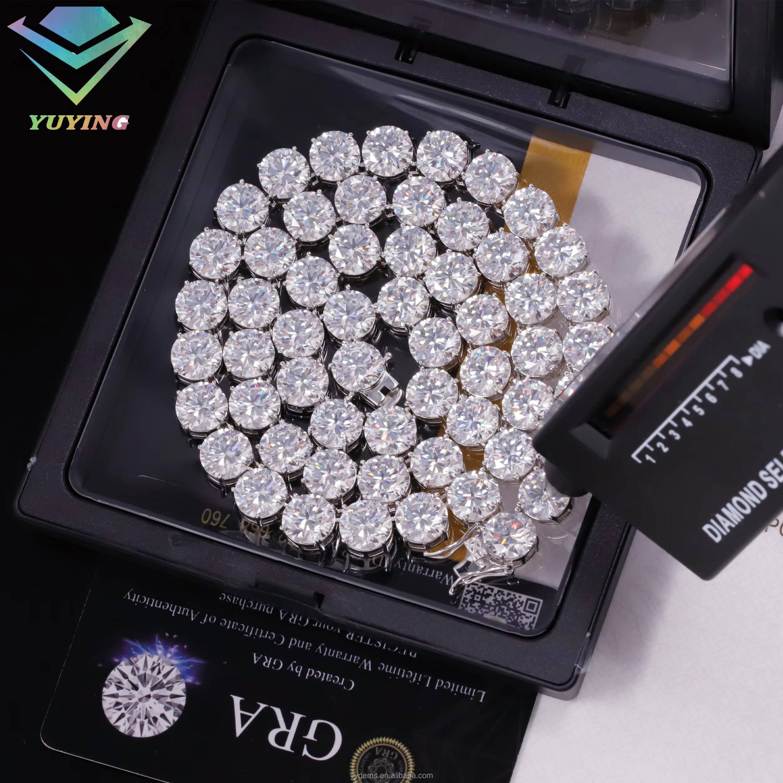 Yu Ying Big Size 8mm 9mm Pass Diamond Tester Moissanite Diamond S925 Silver Gold Plated Tennis Chain Necklace