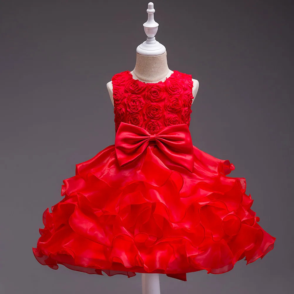 Girls bow dress A dress with suspenders Rose flower girl wedding dress 251023