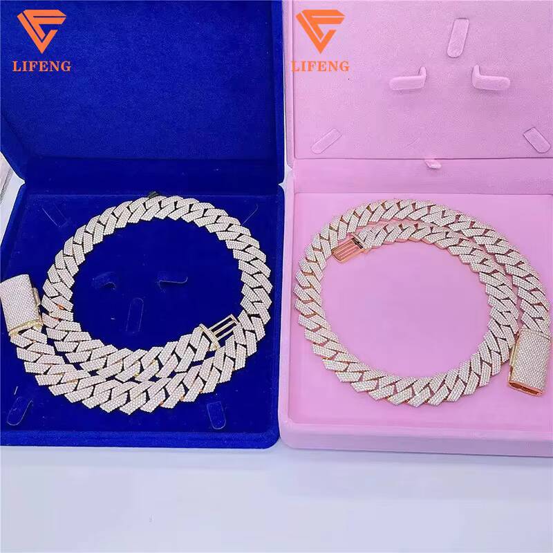 Lifeng Jewelry 15mm Full Iced Out Moissanite Cuban Chain 925 Sterling Silver Cuban Link Hip Hop Necklace