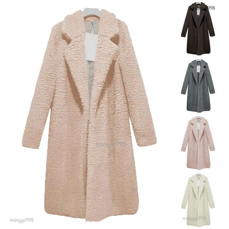 Women Autumn Winter Warm Thicken Long Section Coat Faux Fur Jackets Lapel Teddy Cardigan Slim Plus Size Lamb Wool Outwear 201019
